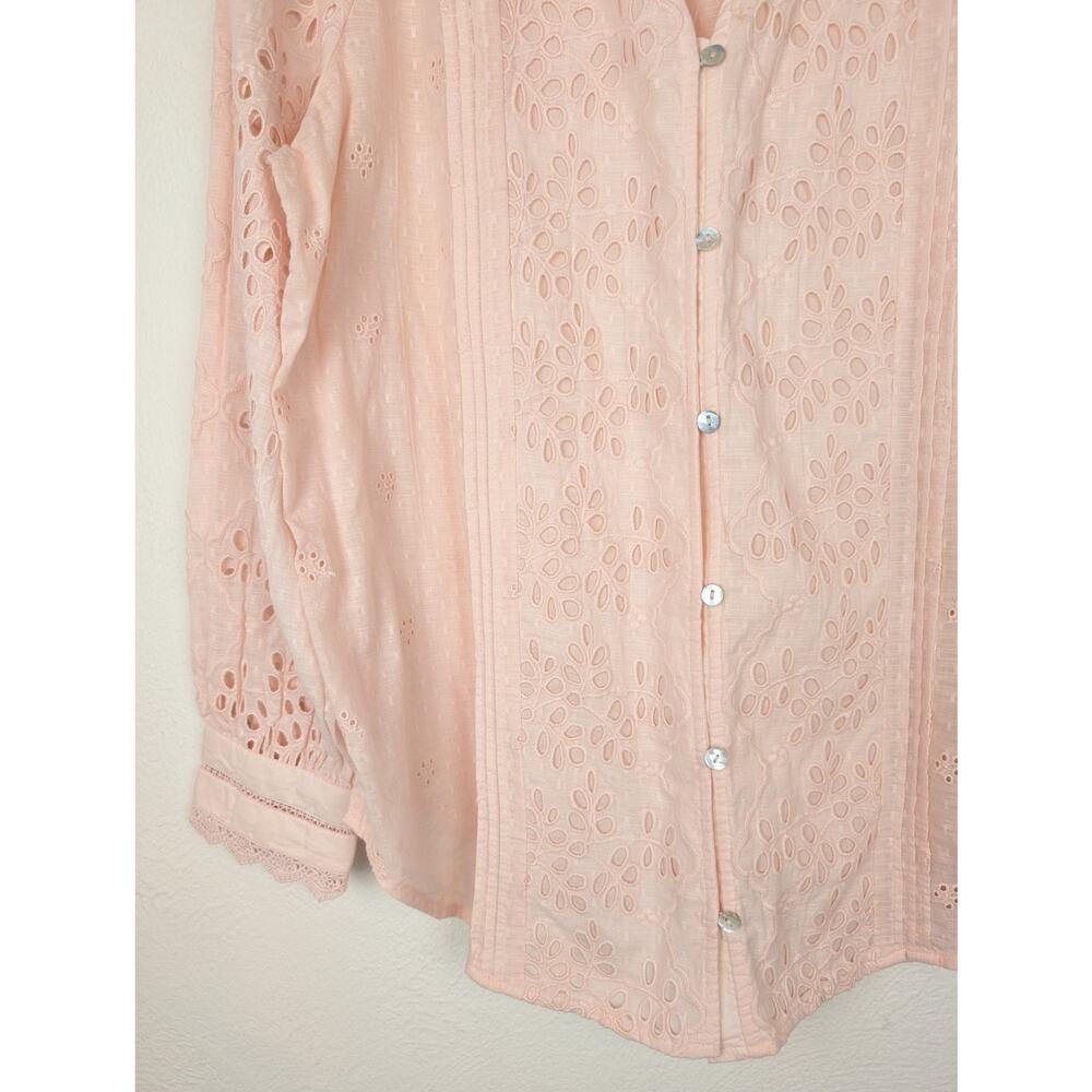 Sundance Valeria Top Blouse Eyelet Lace Bohemian Western Blush Pink Size L - Picture 4 of 12